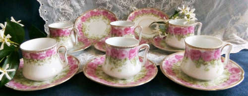 MINI EDWARDIAN SET OF 6 x HAND PAINTED WITH GILDING, PORCELAIN  DUO's  FROM A CHILDS PLAY, TEA SET,