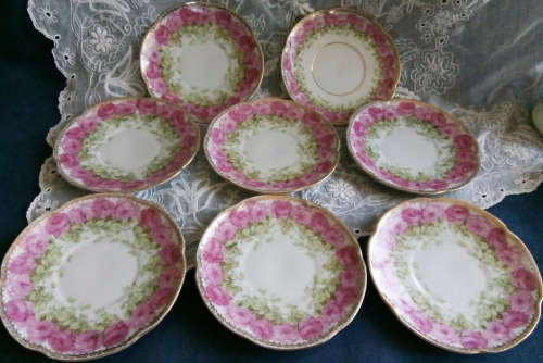 MINI EDWARDIAN SET OF 6 x HAND PAINTED WITH GILDING, PORCELAIN  DUO's  FROM A CHILDS PLAY, TEA SET,