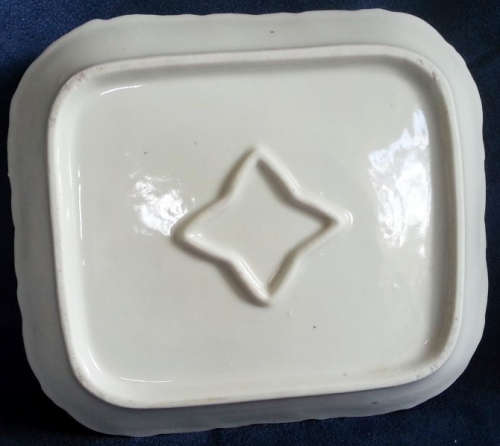 VICTORIAN DISH WITH ATTACHED SAUCER AND COVER, VIOLET DESIGN.