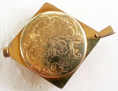 VINTAGE, RETRO LOOKING SUNBURST DESIGN, LOTUS, SWISS MOVEMENT, GOLD TONE, NECKLACE PENDANT WATCH