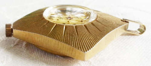 VINTAGE, RETRO LOOKING SUNBURST DESIGN, LOTUS, SWISS MOVEMENT, GOLD TONE, NECKLACE PENDANT WATCH