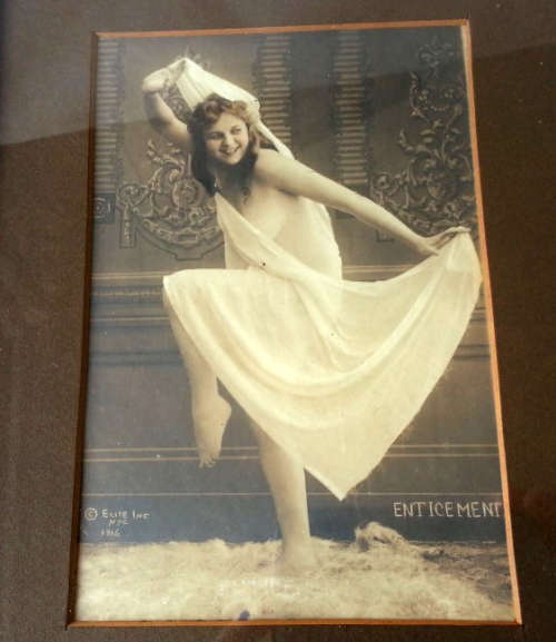 ANTIQUE 1916 PAIR OF RISQUE,  WOMAN PRINTS, ENTICEMENT AND IMPUDENCE SEPIA WITH LIGHT COLOURING