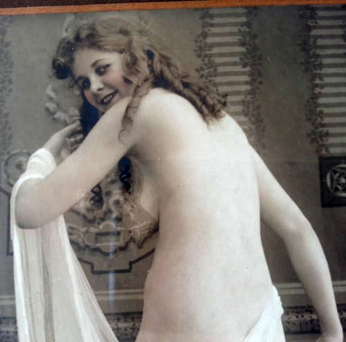 ANTIQUE 1916 PAIR OF RISQUE,  WOMAN PRINTS, ENTICEMENT AND IMPUDENCE SEPIA WITH LIGHT COLOURING