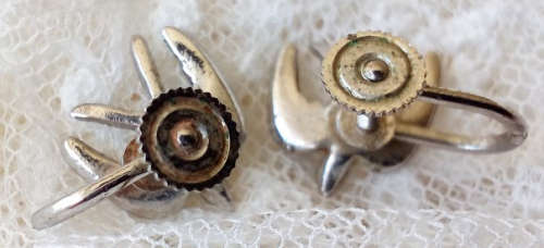 PAIR OF SILVER TONE METAL, SCREW ON, SWALLOW DESIGN MARCASITE EARRINGS