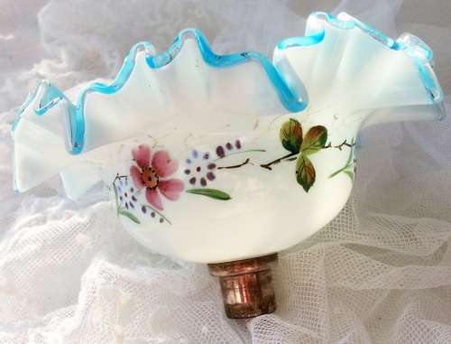 EDWARDIAN, ANTIQUE WAVY HAND BLOWN AND PAINTED, DOUBLE LAYER GLASS SWEET BOWL ON STAND
