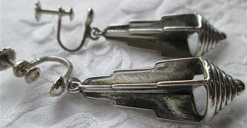 VINTAGE, ART DECO STYLE, SCREW ON, SILVER DROP EARINGS, 12gr.