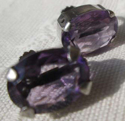 VINTAGE, GOOD QUALITY SCREW ON EARRINGS, AMETHYST SET INTO SILVER