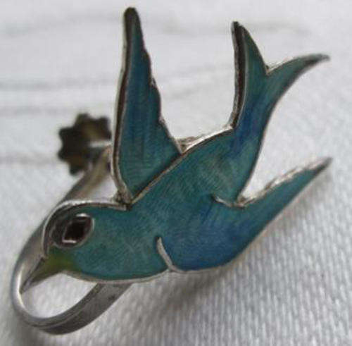 PAIR OF VINTAGE SCREW ON EARRINGS, TORQUOISE ENAMEL SET ON SILVER,.