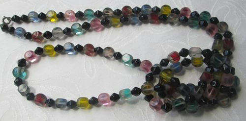COLOURFUL, VINTAGE FROSTED GLASS CRYSTAL BEADED NECKLACE, EXTRA LONG SINGLE OR DOUBLE NECKLACE.