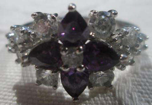 SPARKLING SIMULATED "DIAMOND" RING SET WITH AMETHYST "LOOKING" CRYSTALS