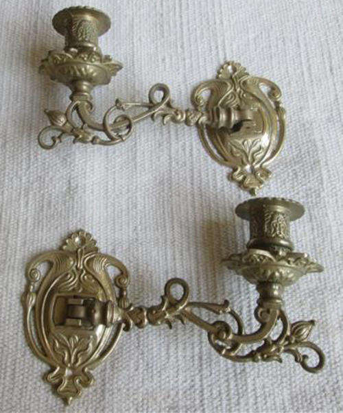 ANTIQUE ART NOUVEAU SOLID BRASS PAIR OF MATCHING PIANO SCONCES - CANDELABRA, SWIVEL ARM 1890- 1900.