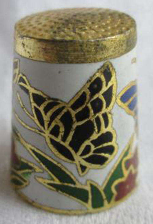 BEAUTIFULLY HANDPAINTED ENAMEL ON BRASS THIMBLE BUTTERFLY DESIGN..