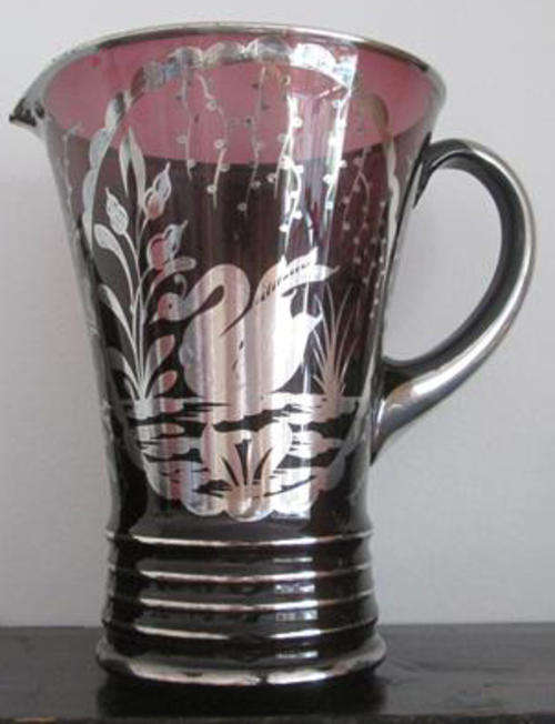 ANTIQUE EDWARDIAN CRANBERRY WATER / LEMONADE JUG WITH STERLING SILVER OVERLAY....