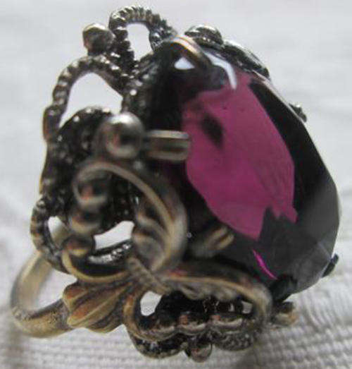 DRESS RING SET WITH LARGE CENTRAL  AMETHYST `LOOKING` GLASS CRYSTAL