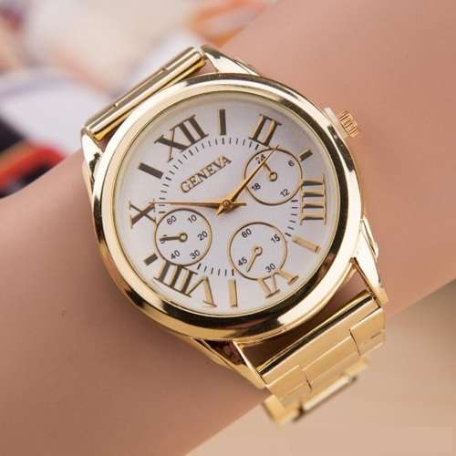 Gorgeous Stainless Steel GENEVA Men's Watch - Gold Stainless Steel With White Face