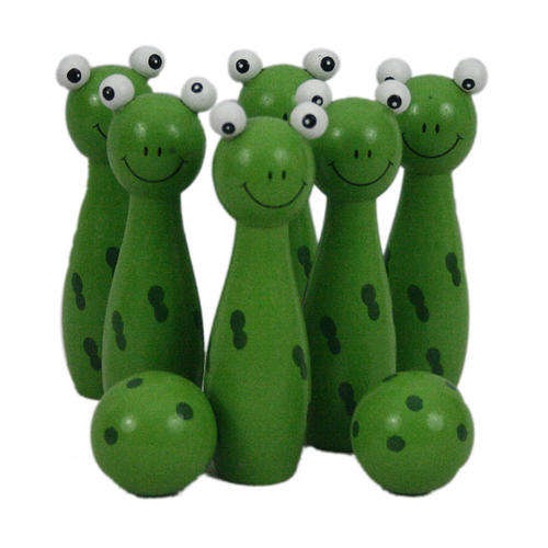 Wooden frog bowling set