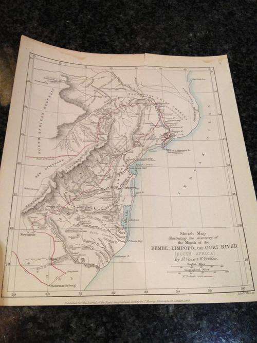 Sketch map illustrating the discovery of the Limpopo river mouth 1869