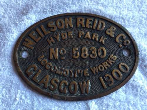 RAILWAYANA - ANTIQUE BRASS SAR LOCOMOTIVE PLAQUE : NEILSON REID & CO GLASGOW 1900