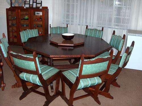 Old Solid wood Octagonal Dining table plus 8 chairs