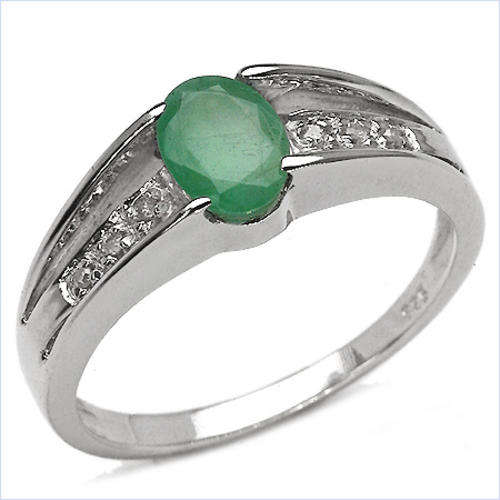 0.89CTW Genuine Emerald & Diamond .925 Sterling Silver Ring