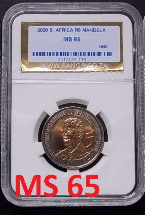 2008 R5 Mandela coins!!!!          MS65      MS65        MS65           SANGS Graded!!!!!