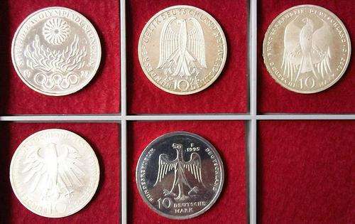 Set of 5 Silver 10 DM German commemorative coins Incl. 1972 Olympic games Coin
