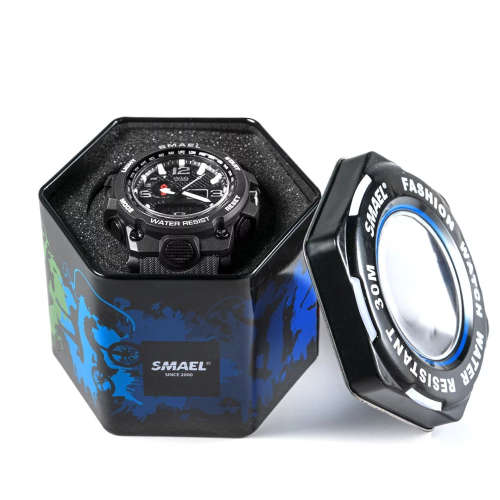 Smael 8033 Colorful Strap Men Dual Display Wristwatch Analog Luminous Sport Hand Watch