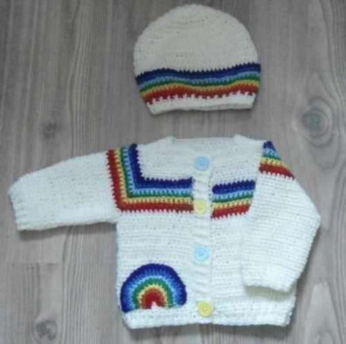 Crocheted `Rainbow` Cardigan and Hat