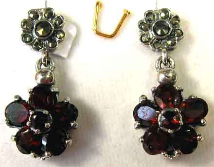 Superb, Sterling Silver , Genuine Garnet and Marcasite Earrings