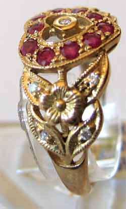 Lovely - 9K Solid Gold , Genuine Rubies and Genuine Diamonds Ring.