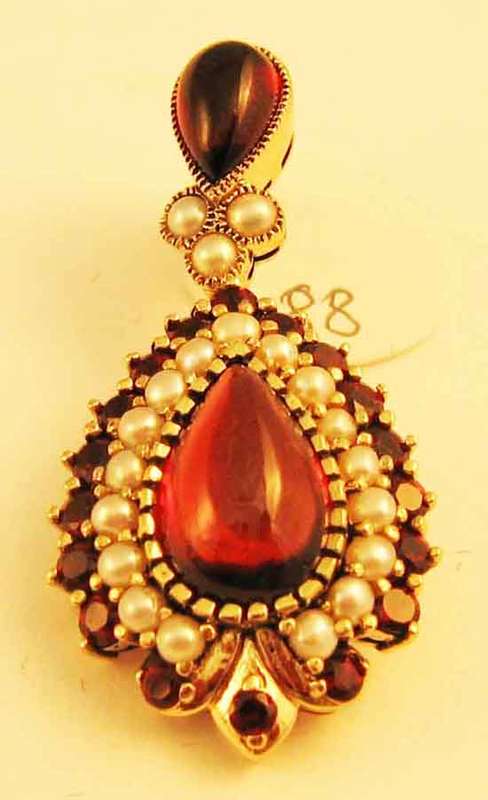9ct Solid Gold , Genuine Garnets and Seed Pearls  Pendant.