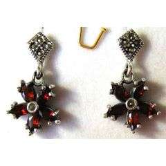 Sterling Silver, Marcasite  and Garnets -  Earrings .