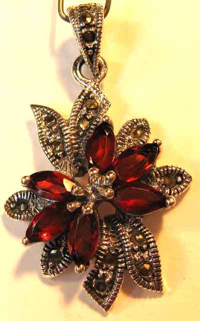 Sterling Silver, Marcasite  and Garnets -  Pendant .