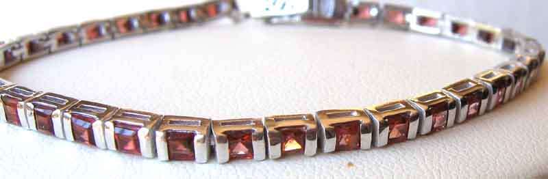 Solid 925 -Sterling Silver and Garnets Bracelet