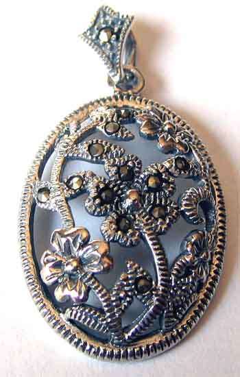 Sterling Silver, Marcasite Oval - Pendant