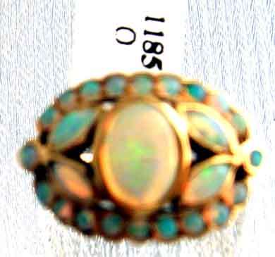 Superb , 9 ct. Solid Yellow Gold and Genuine Opals Ring
