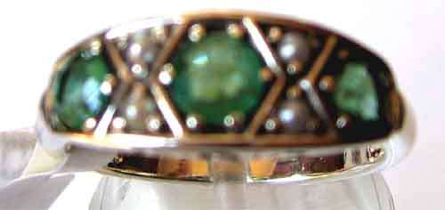 New - Genuine Emerald and Seed Pearls in Sterling silver Ring.