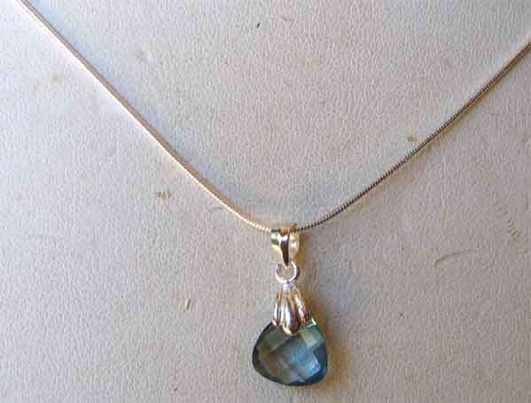 Sterling Silver ''snake'' Chain & blue topaz   pendant
