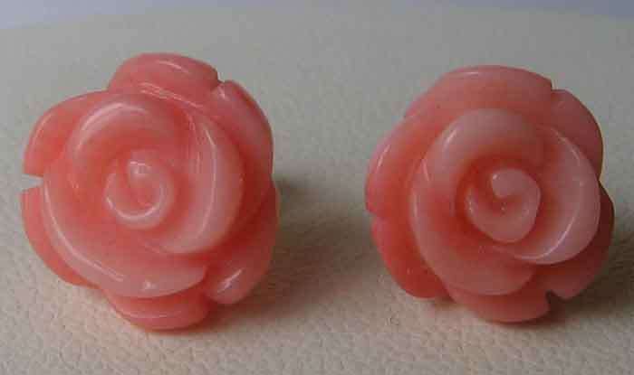 Beautiful 14ct Solid Gold and  Pink Coral  Earrings/ Studs.