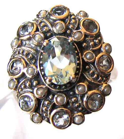 Beautiful -Sterling Silver , Seed pearls and Blue topaz - Ring