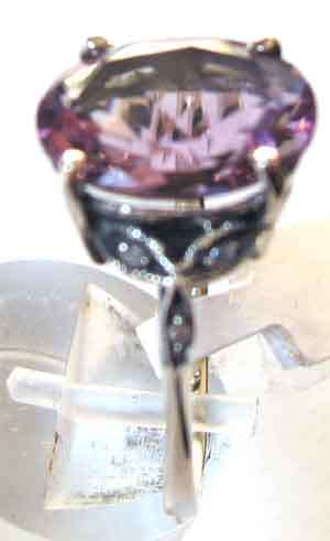 A Lovely- 925 Sterling Silver Genuine Amethyst and Diamonds Ring.