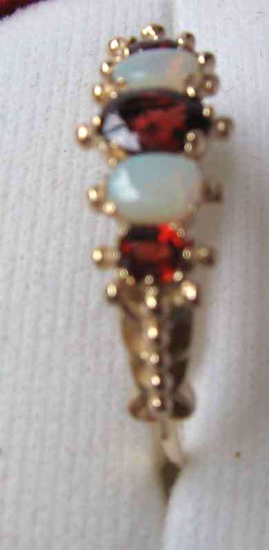 Genuine Opals and Garnets in 9ct Yellow Gold Ring