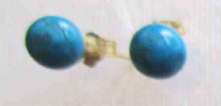 14ct Solid  Gold and Genuine  12.00 mm Turquoise  Earrings