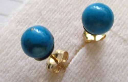 14 ct solid Gold and Genuine Turquoise Stud/  Earrings