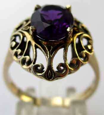 9ct Solid Yellow Gold and Genuine Amethyst Ring