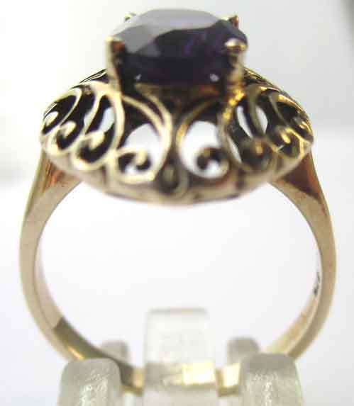 9ct Solid Yellow Gold and Genuine Amethyst Ring