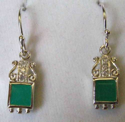 925 Solid Sterling Silver , Emeralds and Diamonds Earrings