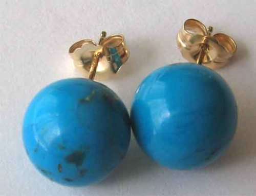 14 ct solid Gold and Genuine Turquoise   Earrings