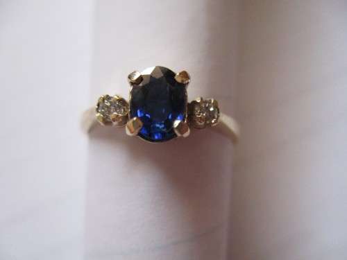 Blue Sapphire and Diamonds in  9 ct Gold Ring