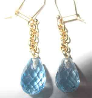 Sterling Siver  and 6.53 ct. Genuine  Blue Topaz Faceted Briolets Earrings